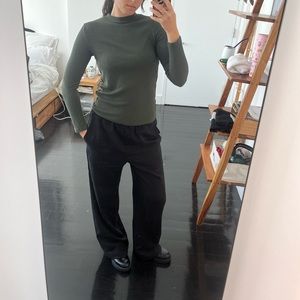 Mango green thermal base layer turtleneck mock neck ribbed rib-knit long sleeve